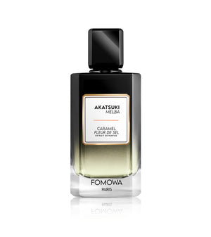 Flacon du parfum Akatsuki Melba de Fomowa Paris, extrait de parfum gourmand au caramel fleur de sel et pêche japonaise