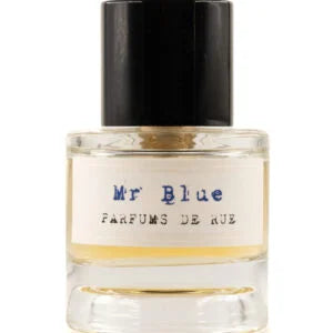 Flacon de parfum Mr Black de la marque Parfums de Rue, extrait de parfum unisexe sur fond blanc.